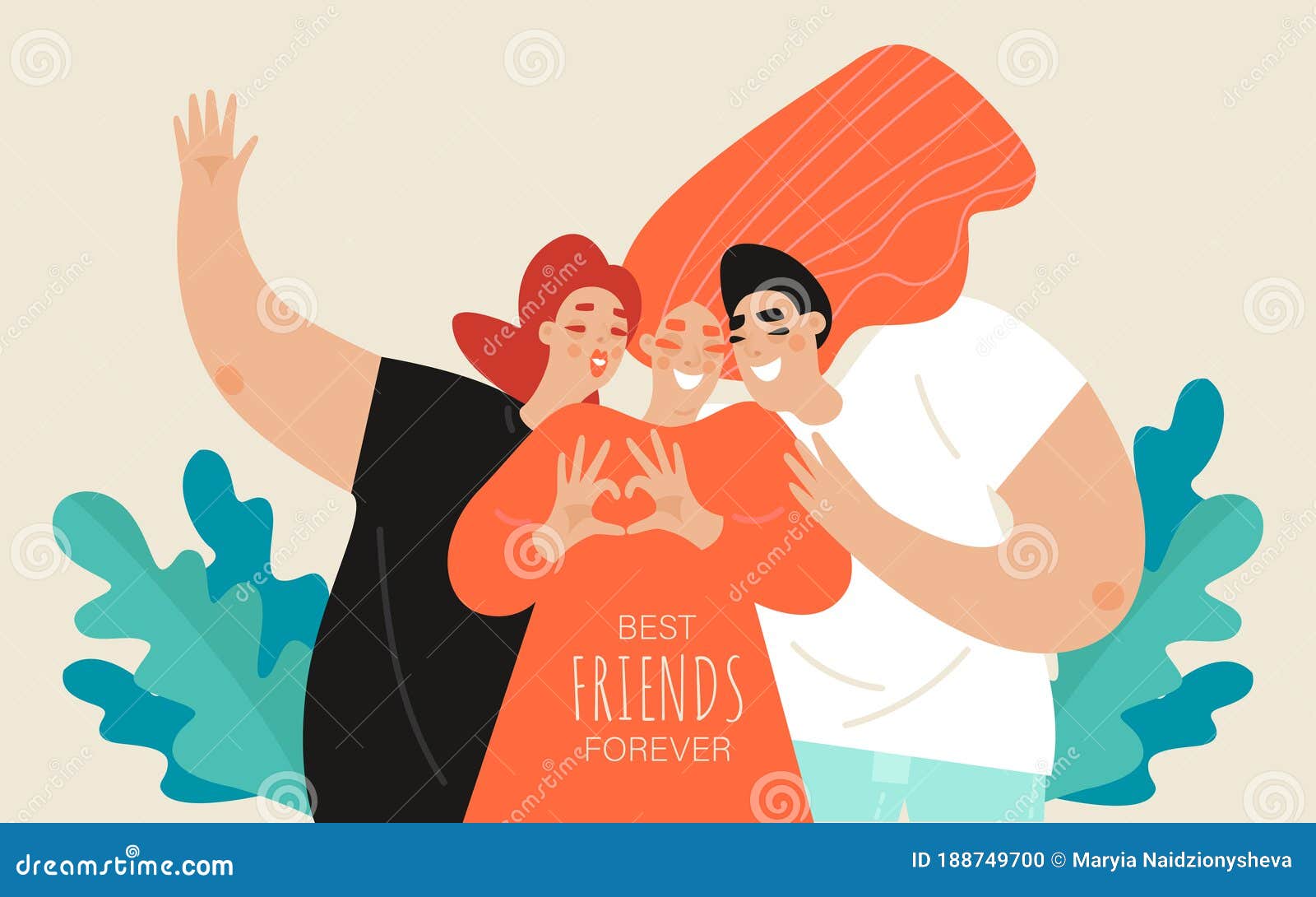 Friendship Day Vector Banner Template with Two Girls and a Guy ...