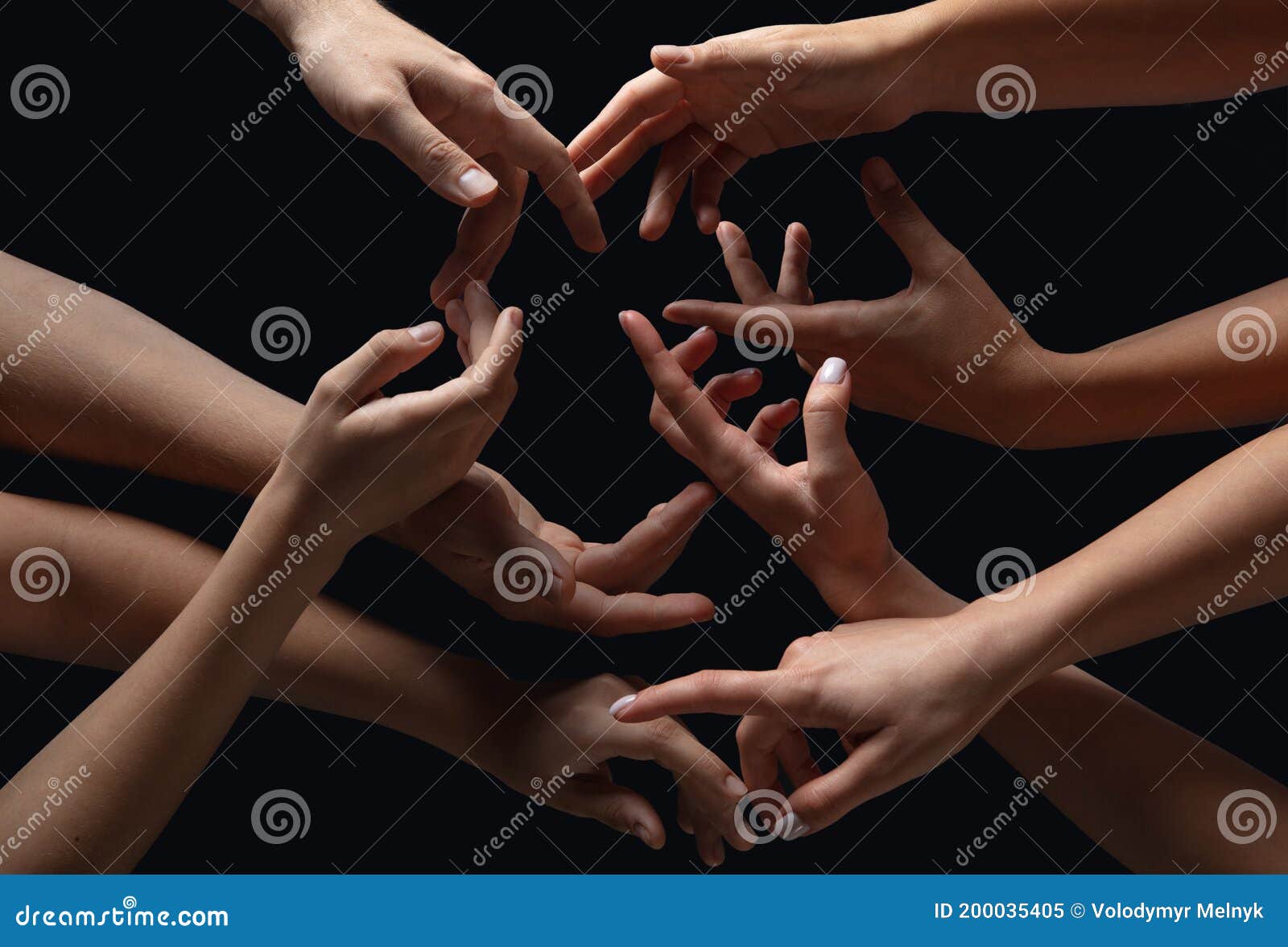 Hands of People`s Crowd in Touch Isolated on Black Studio Background ...