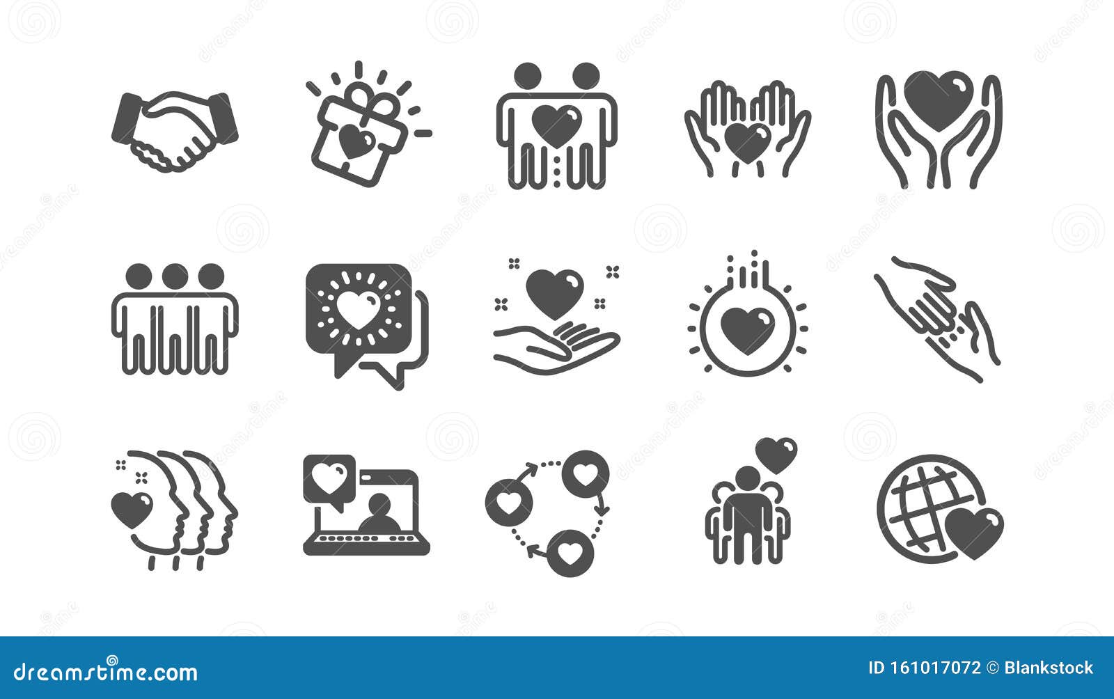 friendship and love icons. interaction, mutual understanding and assistance business. classic set. 