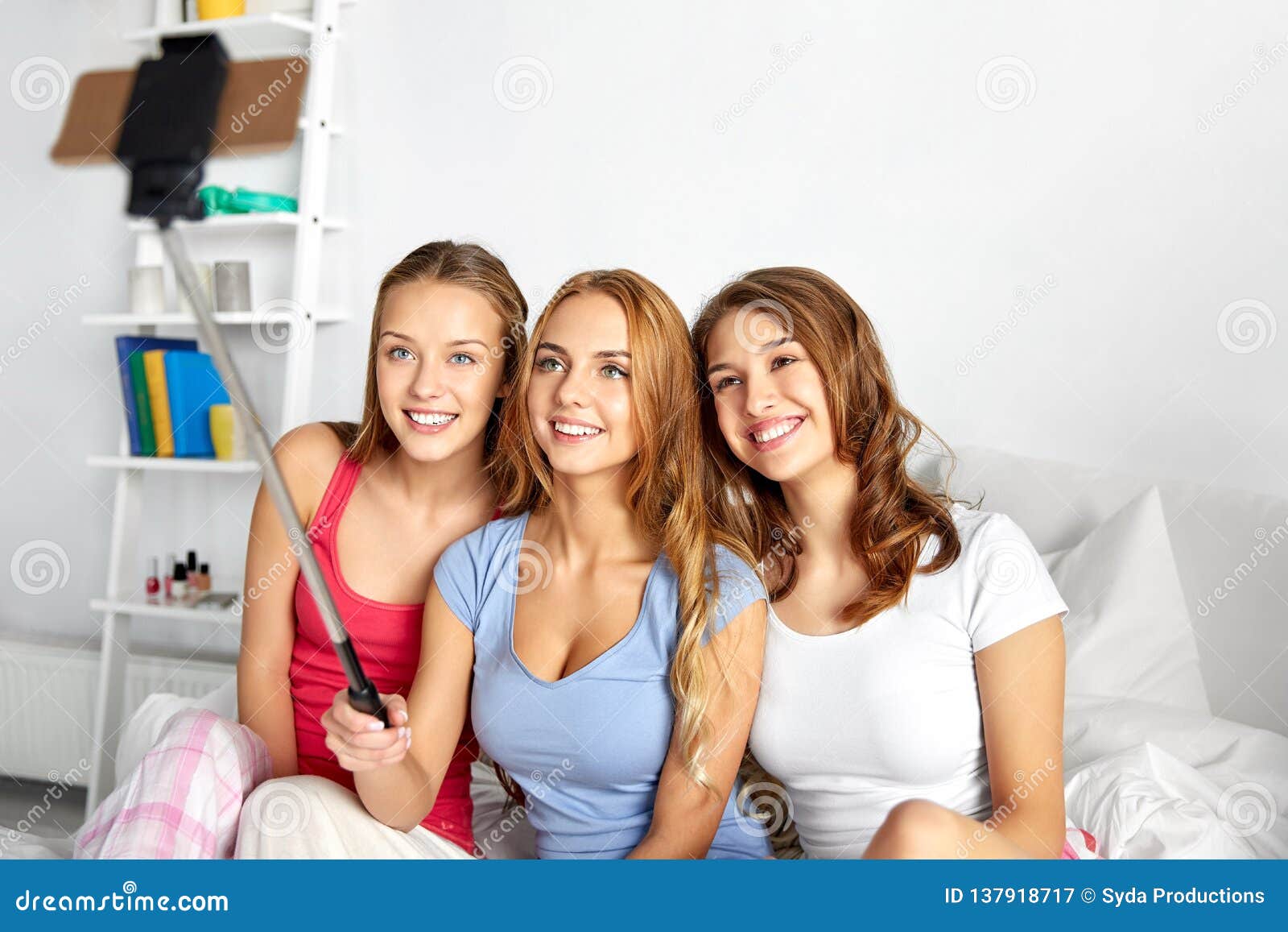 Teenage Girls Taking Selfie by Smartphone at Home Stock Image - Image ...