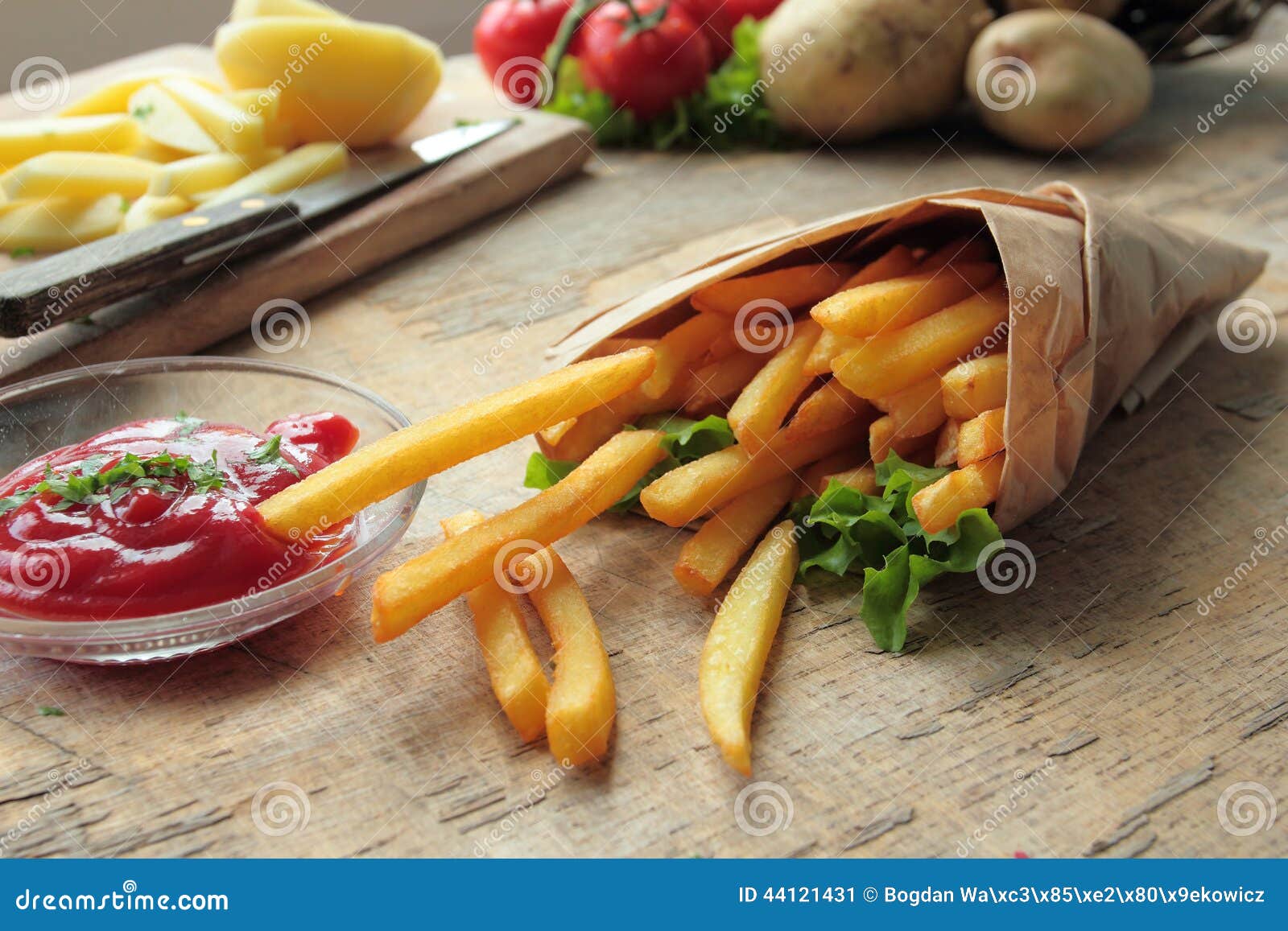 Fries with ketchup stock image. Image of chip, knife 44121431