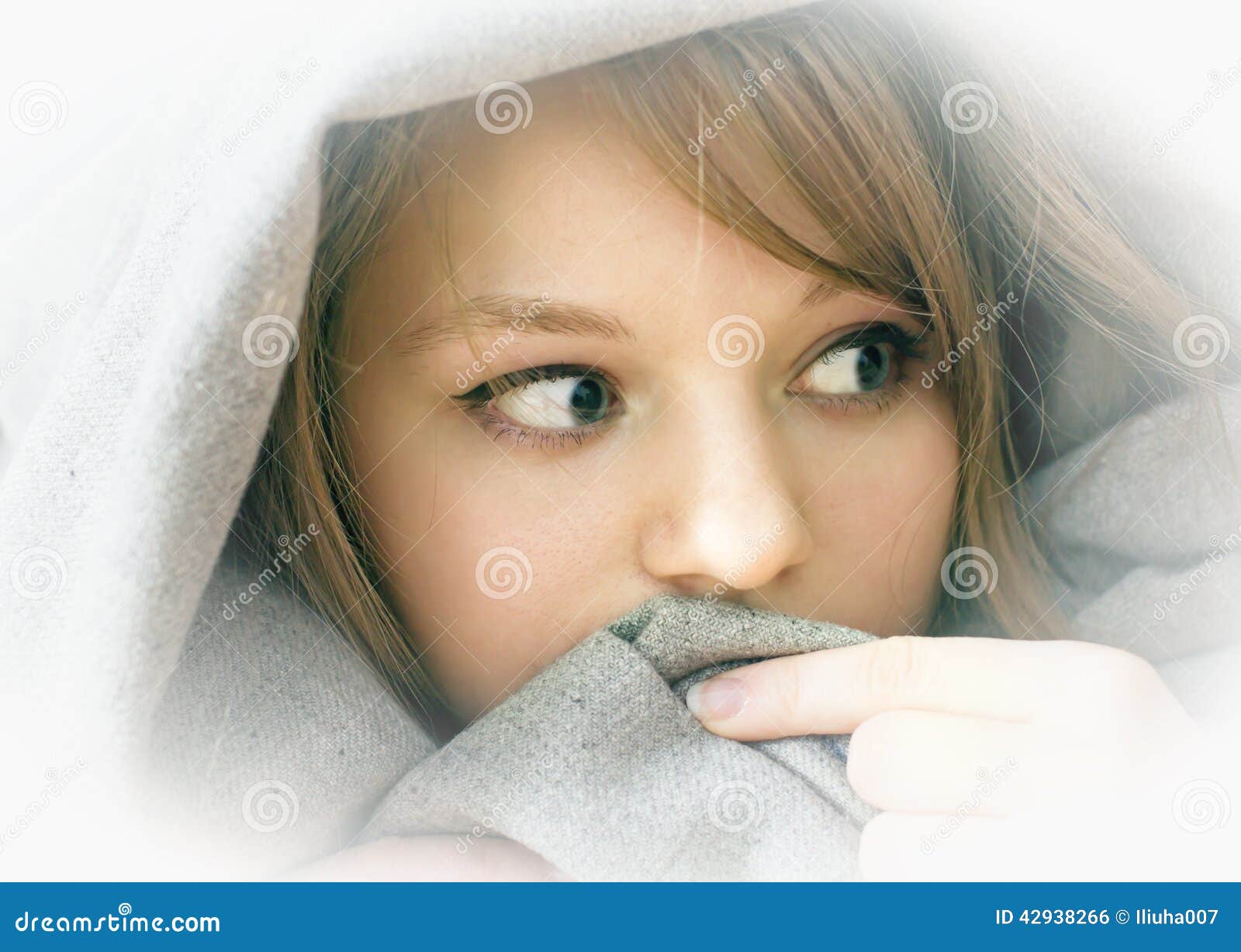 Frightened Girl Lying Under a Blanket Stock Photo Image of panic, baby 42938266