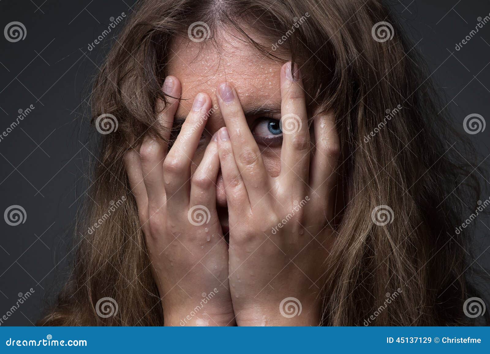 Frightened Girl in Water Droplets Stock Image Image of girl, peeking