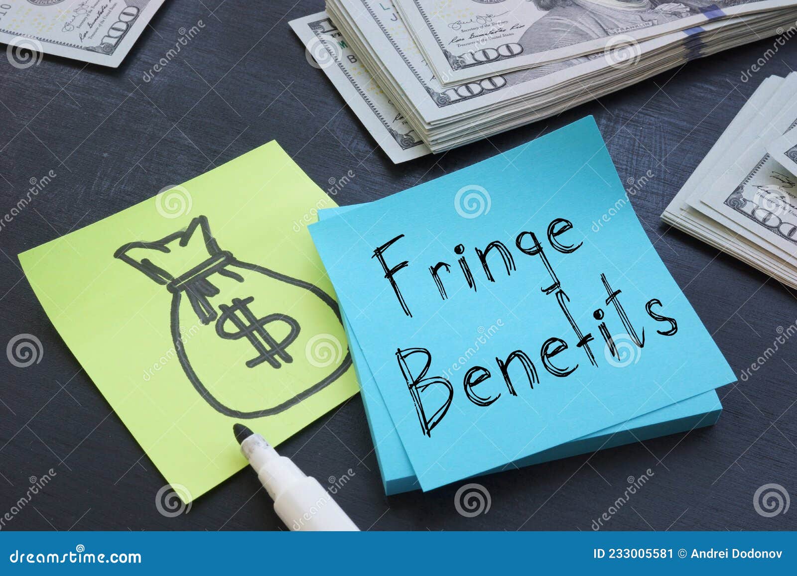 fringe benefits are shown on the business photo using the text