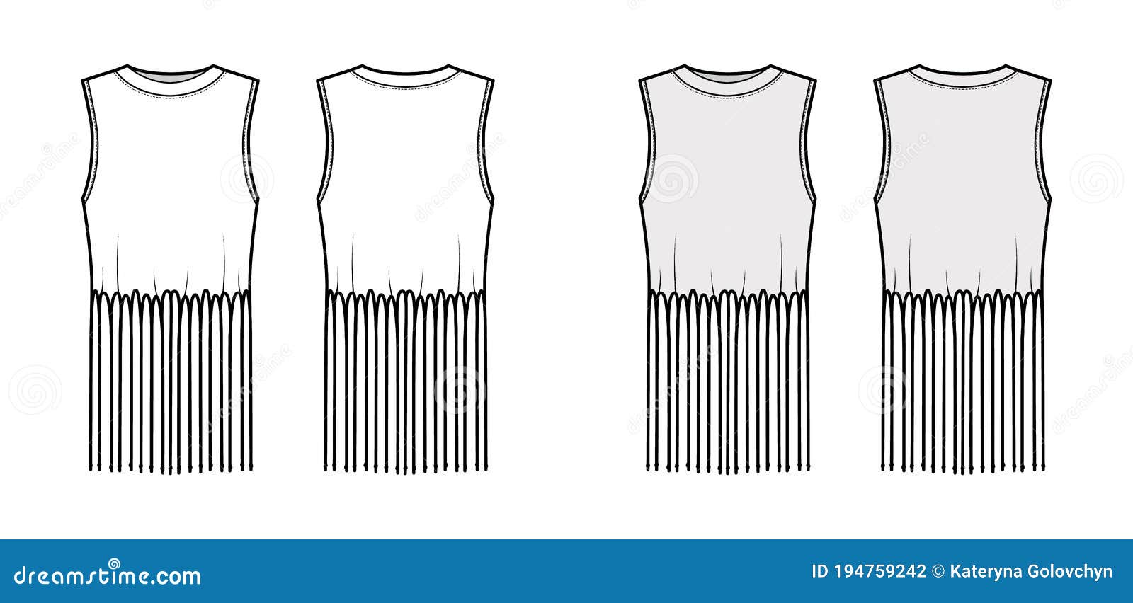 fringed cotton-jersey top technical fashion  with scoop neck, sleeveless, above-the-knee length, oversized