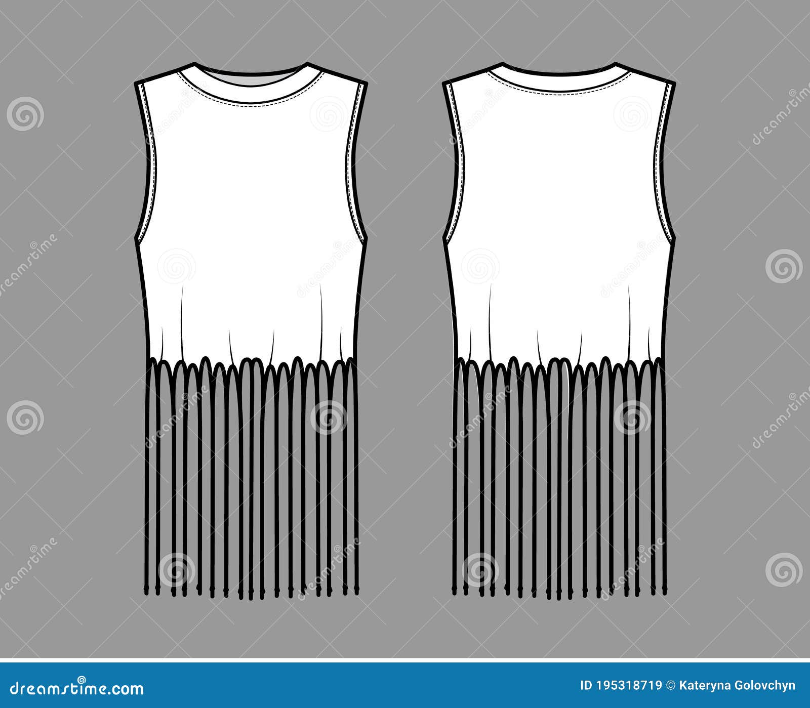 fringed cotton-jersey top technical fashion  with scoop neck, sleeveless, above-the-knee length, oversized