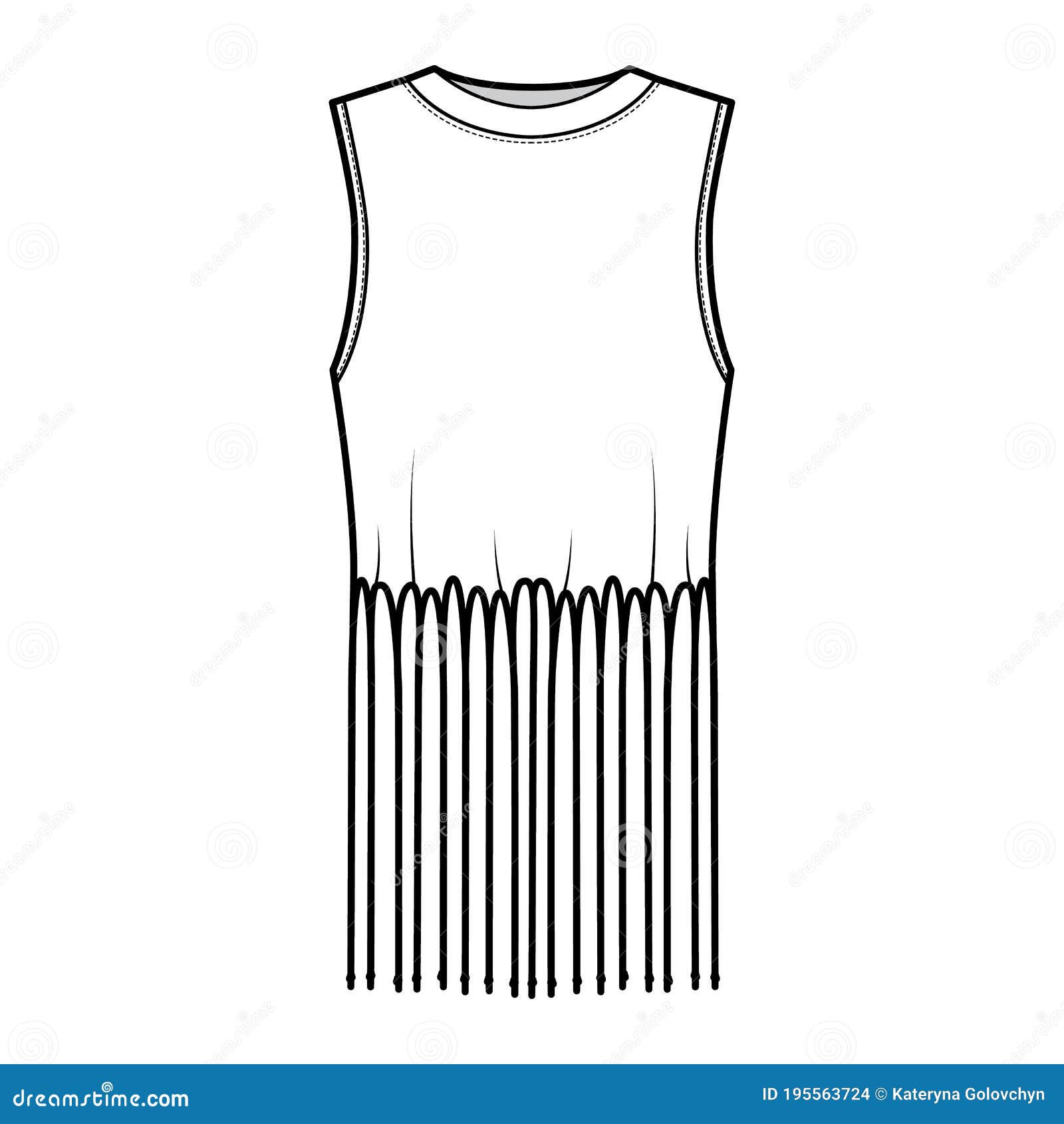 fringed cotton-jersey top technical fashion  with scoop neck, sleeveless, above-the-knee length, oversized