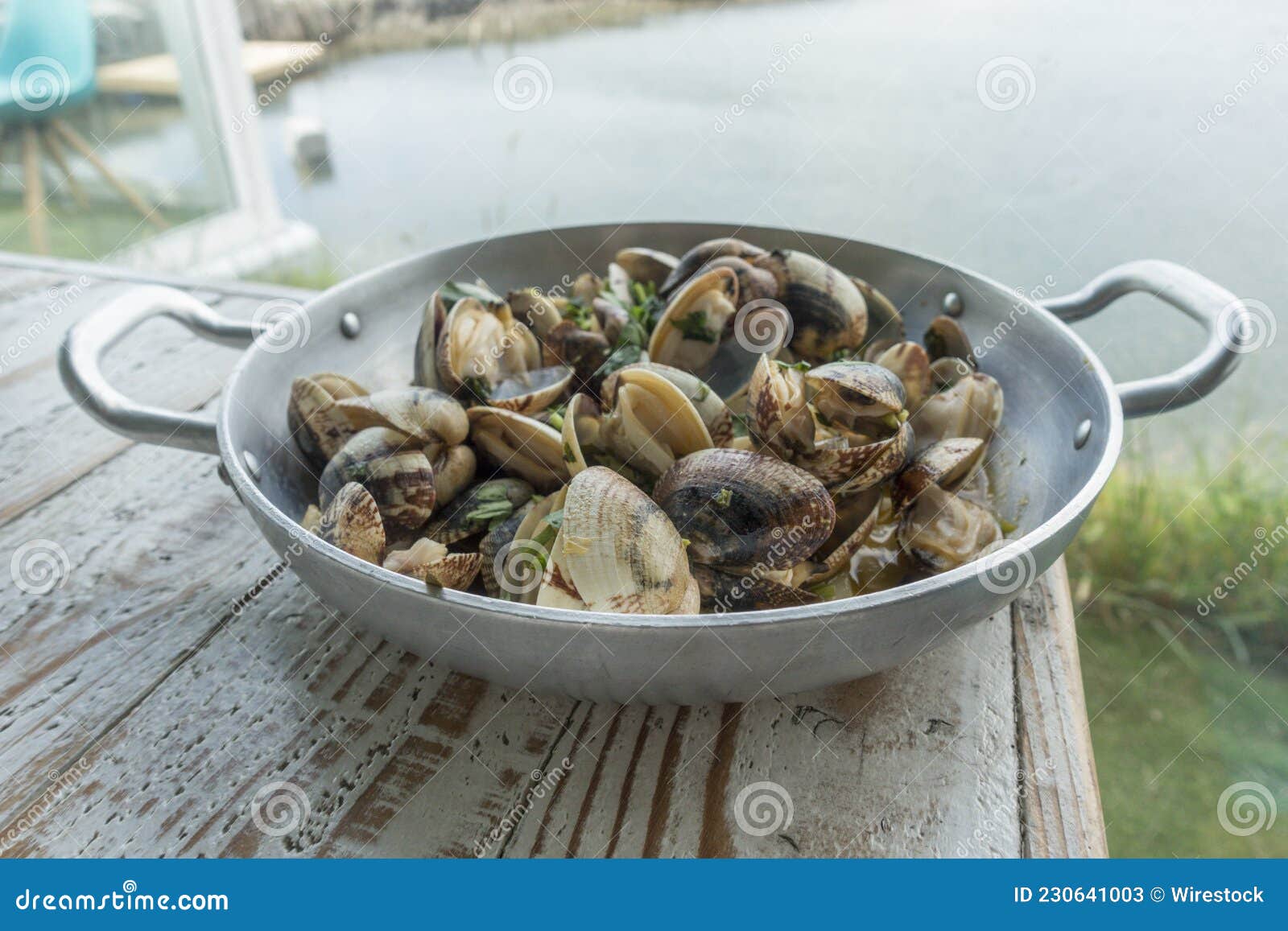 Frische Muscheln in Einer Metallschale Redaktionelles Stockfoto - Bild ...