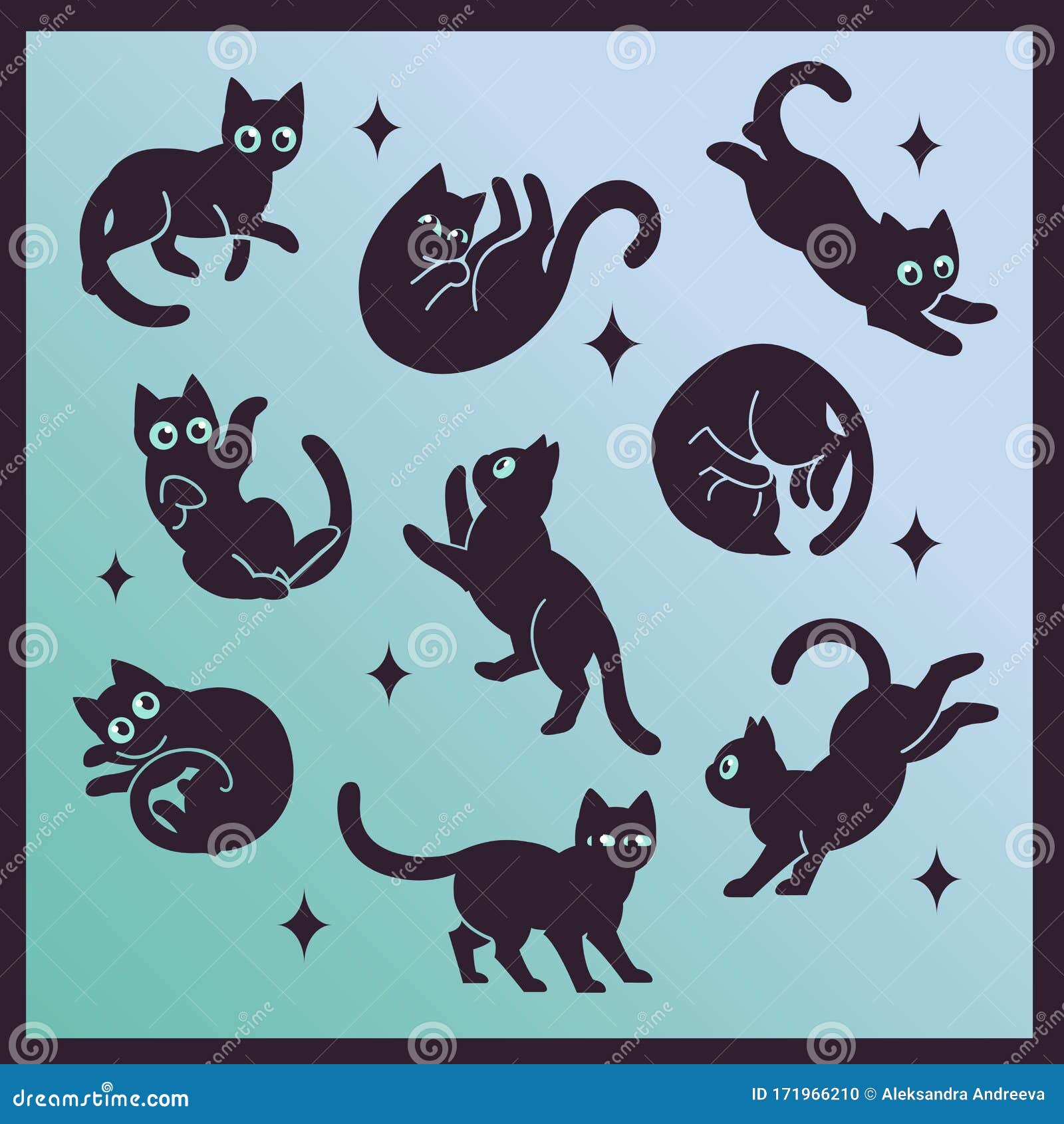 frisky black cats in different poses