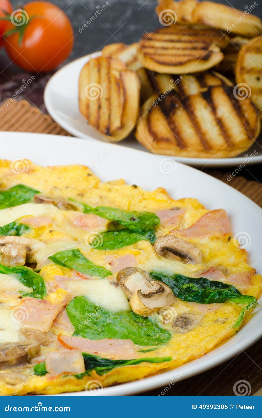 Frittata with Ham, Mushrooms and Spinach Stock Photo Image of cuisine