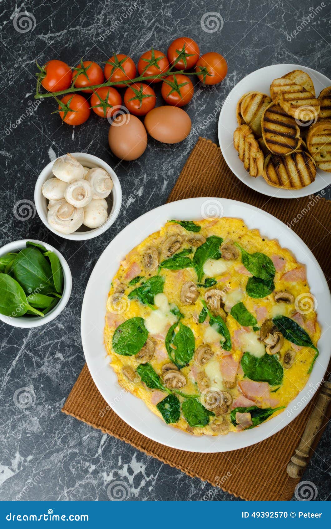 Frittata with Ham, Mushrooms and Spinach Stock Photo Image of cuisine