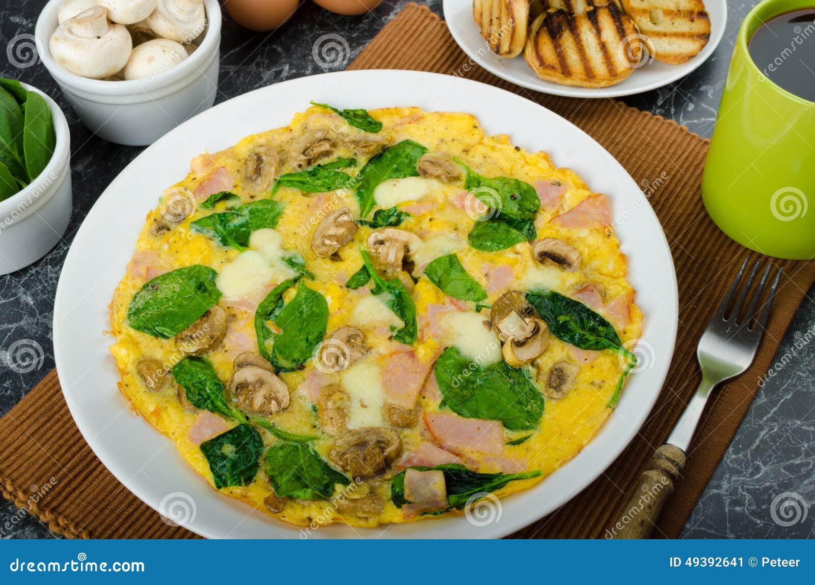 Frittata with Ham, Mushrooms and Spinach Stock Image Image of parsley