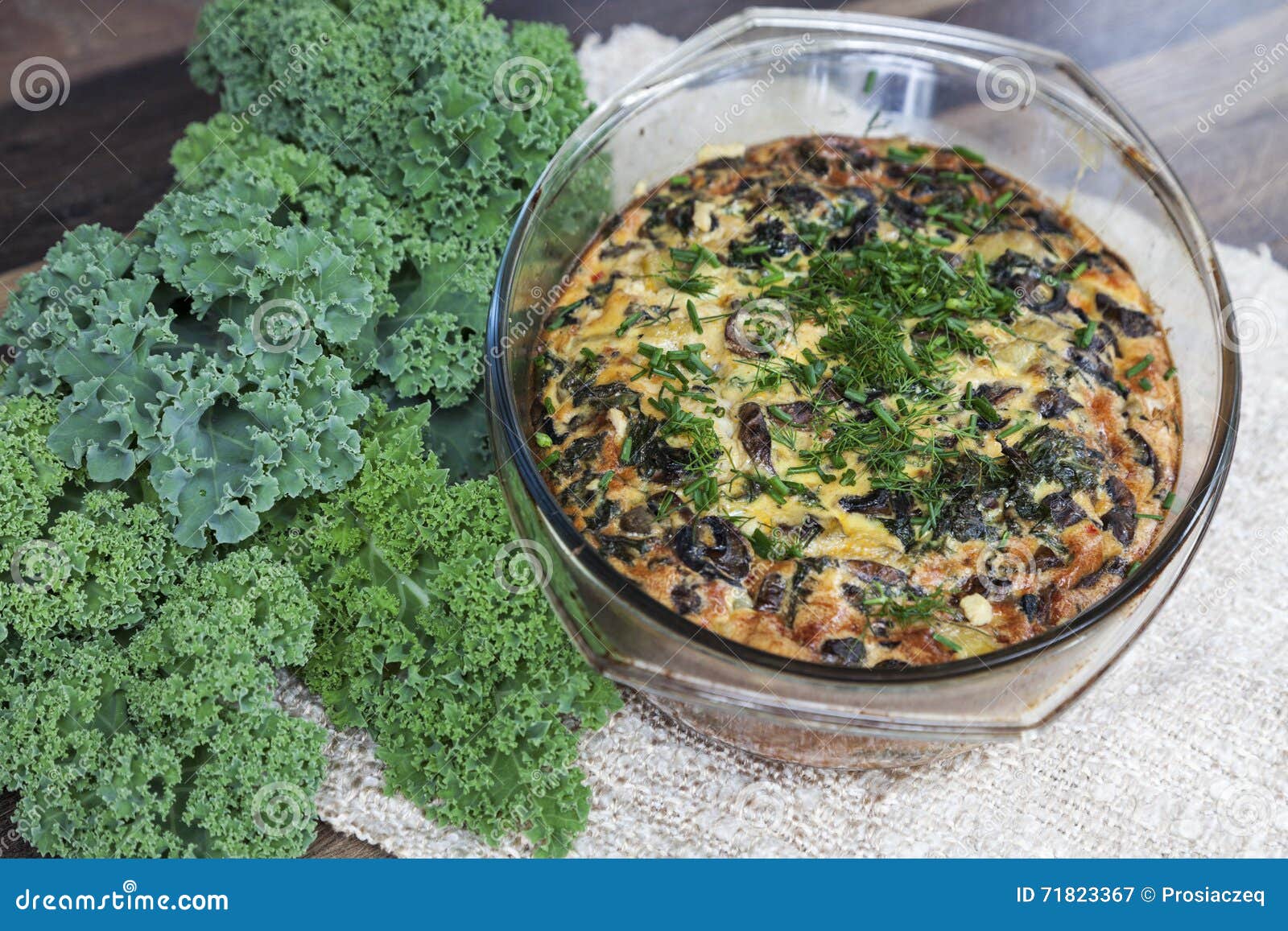 Frittata with Mushrooms and Kale Stock Image Image of baked, food 71823367