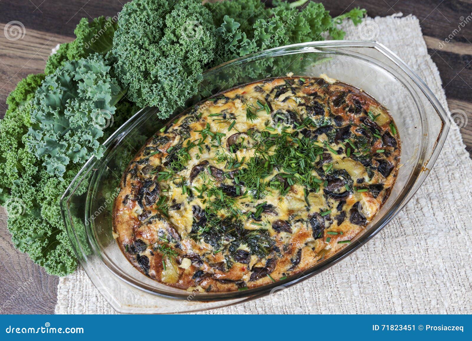 Frittata with Mushrooms and Kale Stock Image Image of parsley
