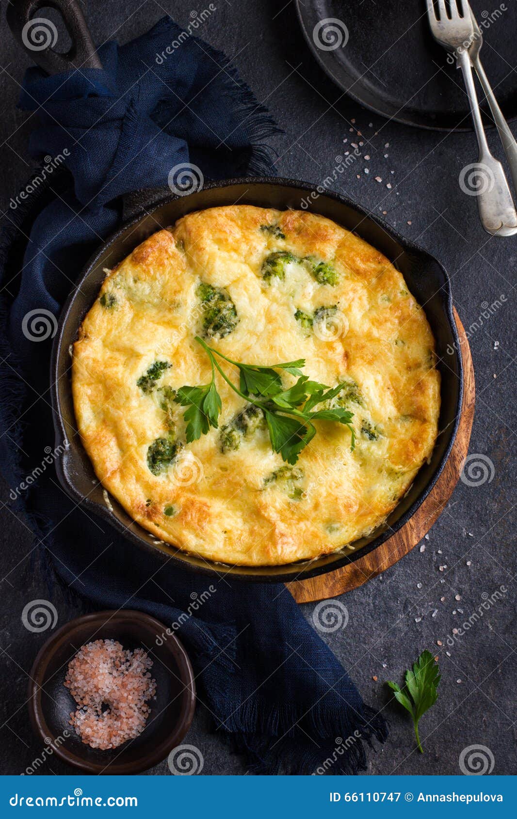 Omelette In Cast Iron Skillet On Wood Background RoyaltyFree Stock