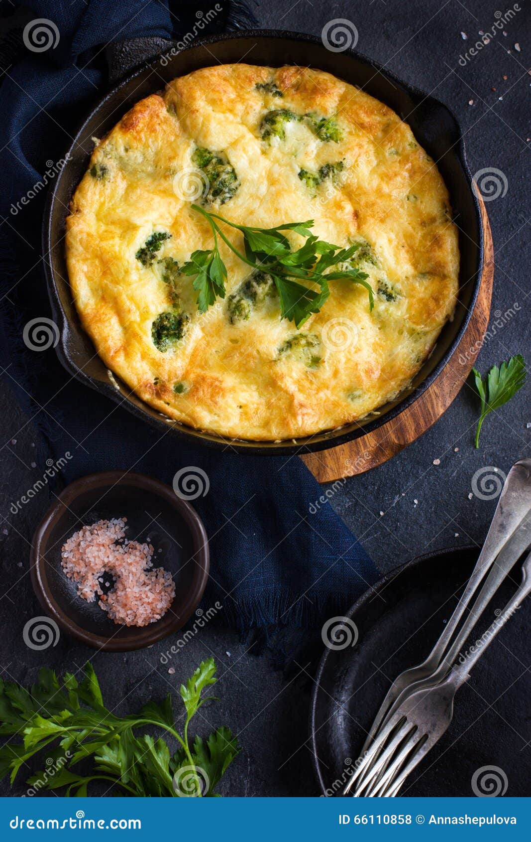 Omelette In Cast Iron Skillet On Wood Background RoyaltyFree Stock