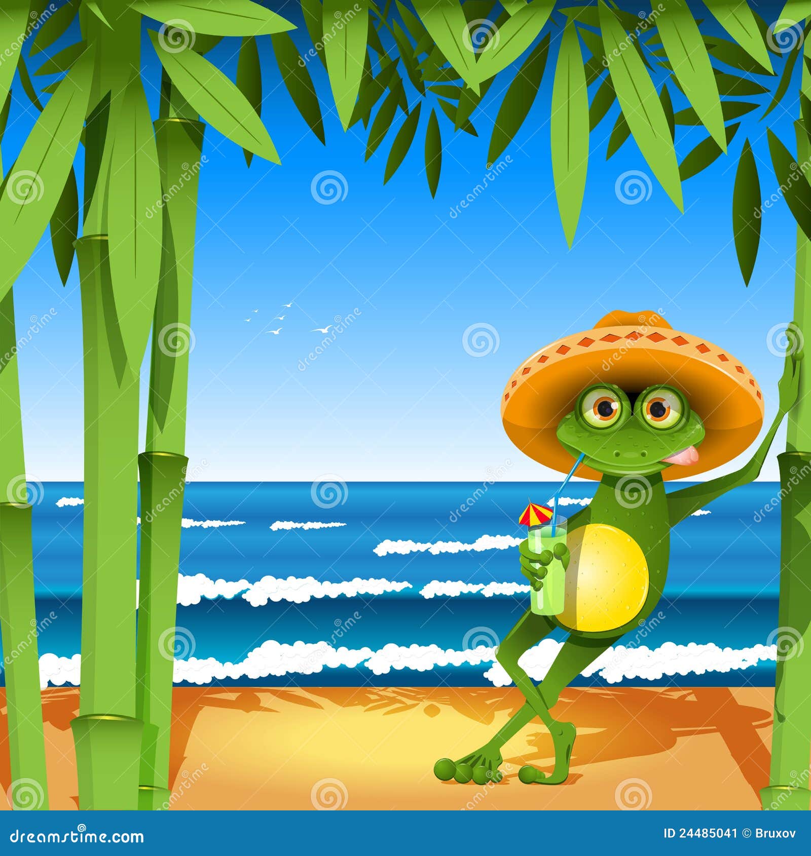 Frog on the beach stock vector. Illustration of plant - 24485041