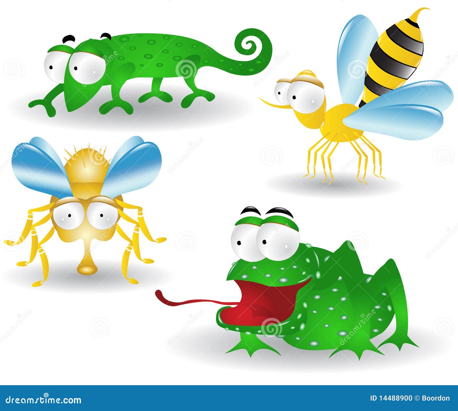 Frog Bee Fly Chameleon Cartoon Characters Stock Illustration - Illustration  of hero, vector: 14488900