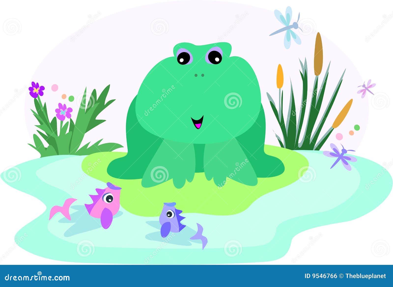 Frog in a Fish Pond stock vector. Illustration of fish - 9546766