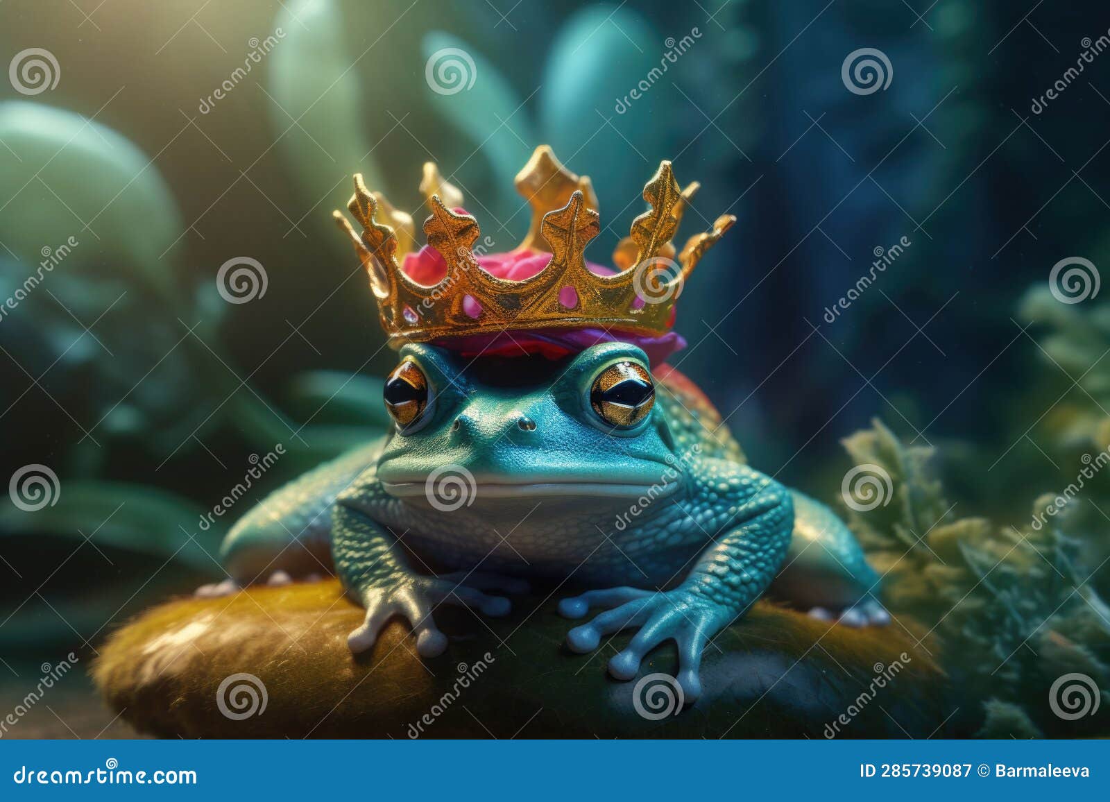 frog with gold crown. the fairy tale concept of change and transformation. generative ai