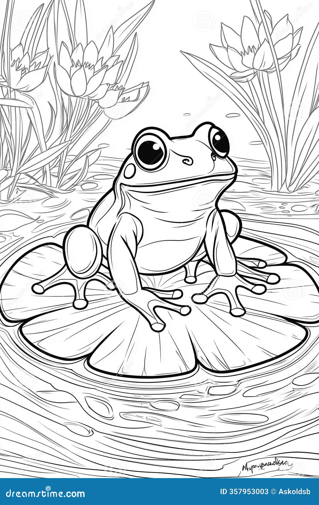 Frog on Lily Pad Coloring Page for Kids Stock Illustration ...