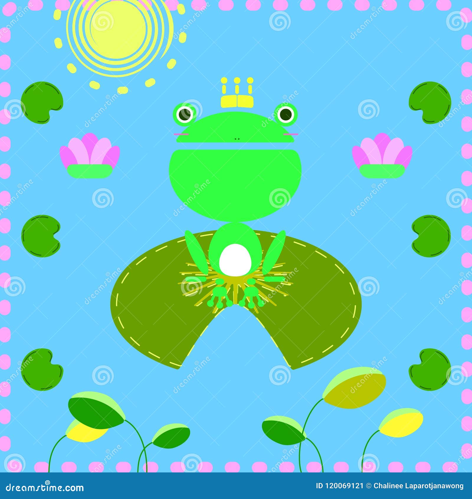 The frog with lotus leaf stock vector. Illustration of moon - 120069121