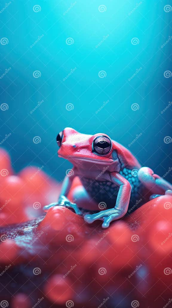 A Frog with Red Eyes and Blue Background, AI Stock Photo Image of