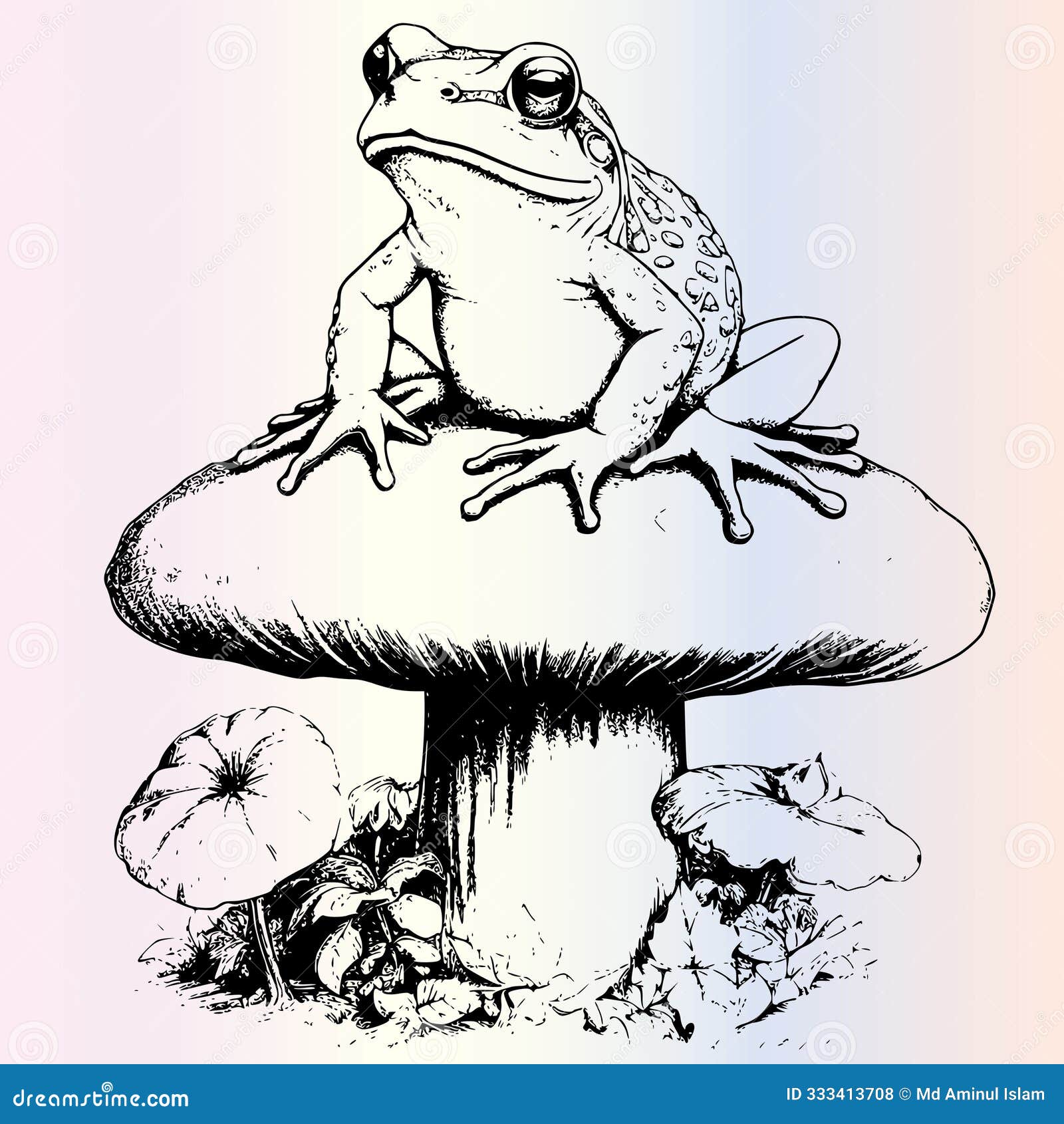 Frog Sitting on Mushroom Coloring Page Drawing for Kids Stock Vector - Illustration of page ...