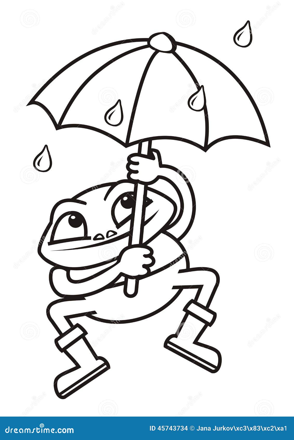 Frog and Umbrella, Coloring Stock Vector Illustration of draw, object