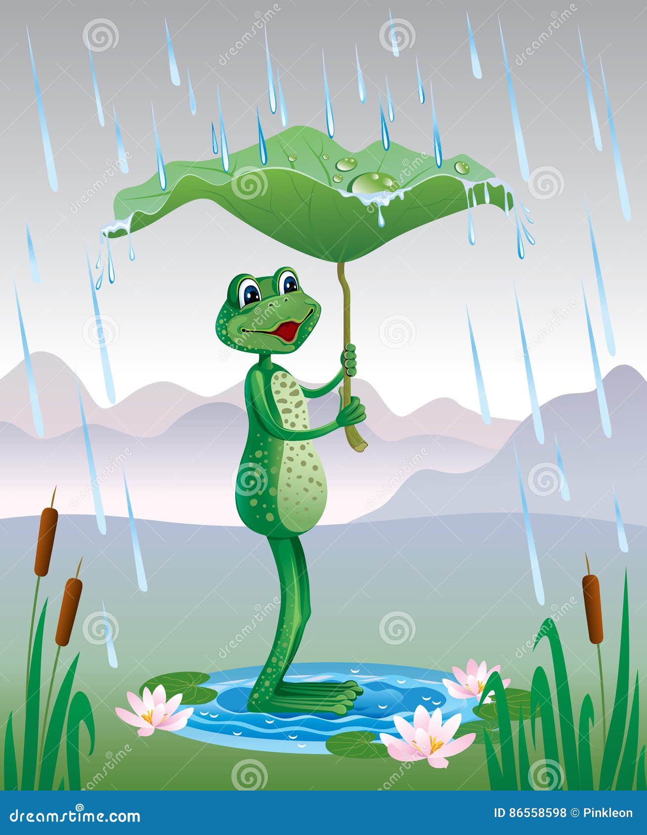 Frog under umbrella leaf stock illustration. Illustration of water