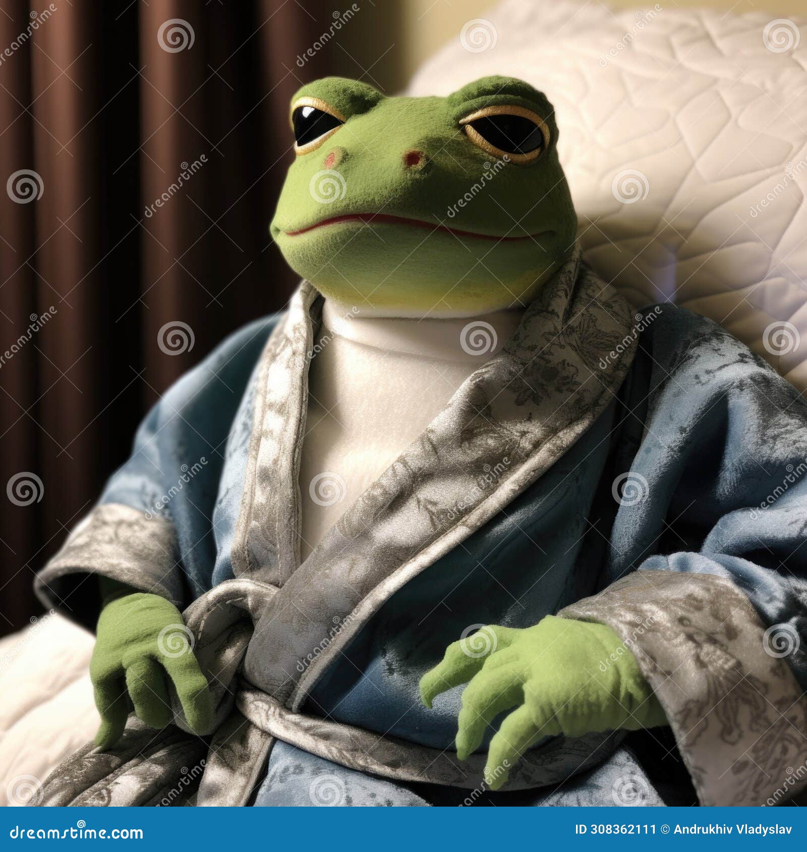 Froggy in a Plush Robe, a Nighttime Companion Stock Illustration