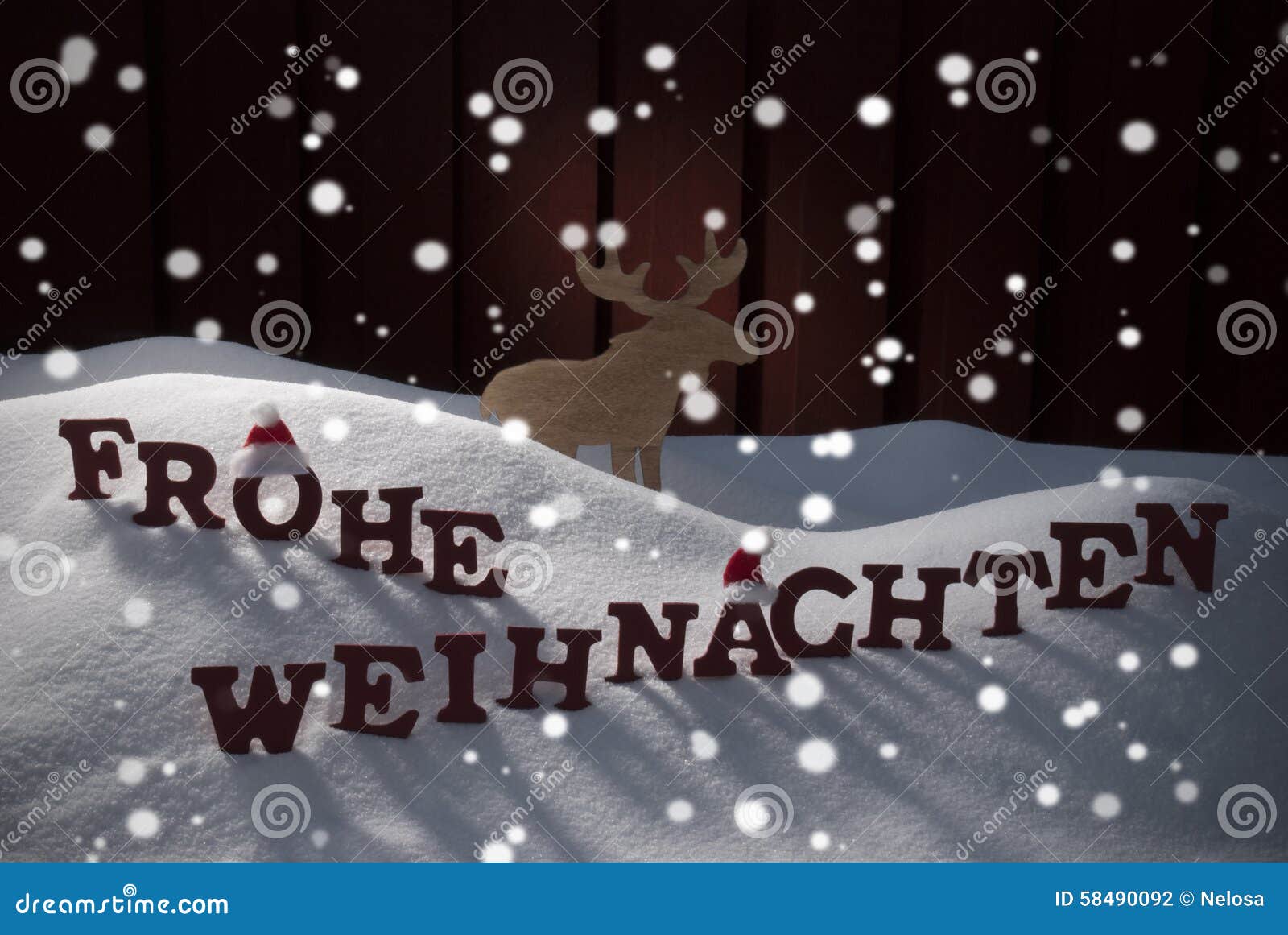 La Parola Natale Significa.Frohe Weihnachten Significa Le Alci Di Buon Natale Fotografia Stock Immagine Di Rustic Atmosfera 58490092