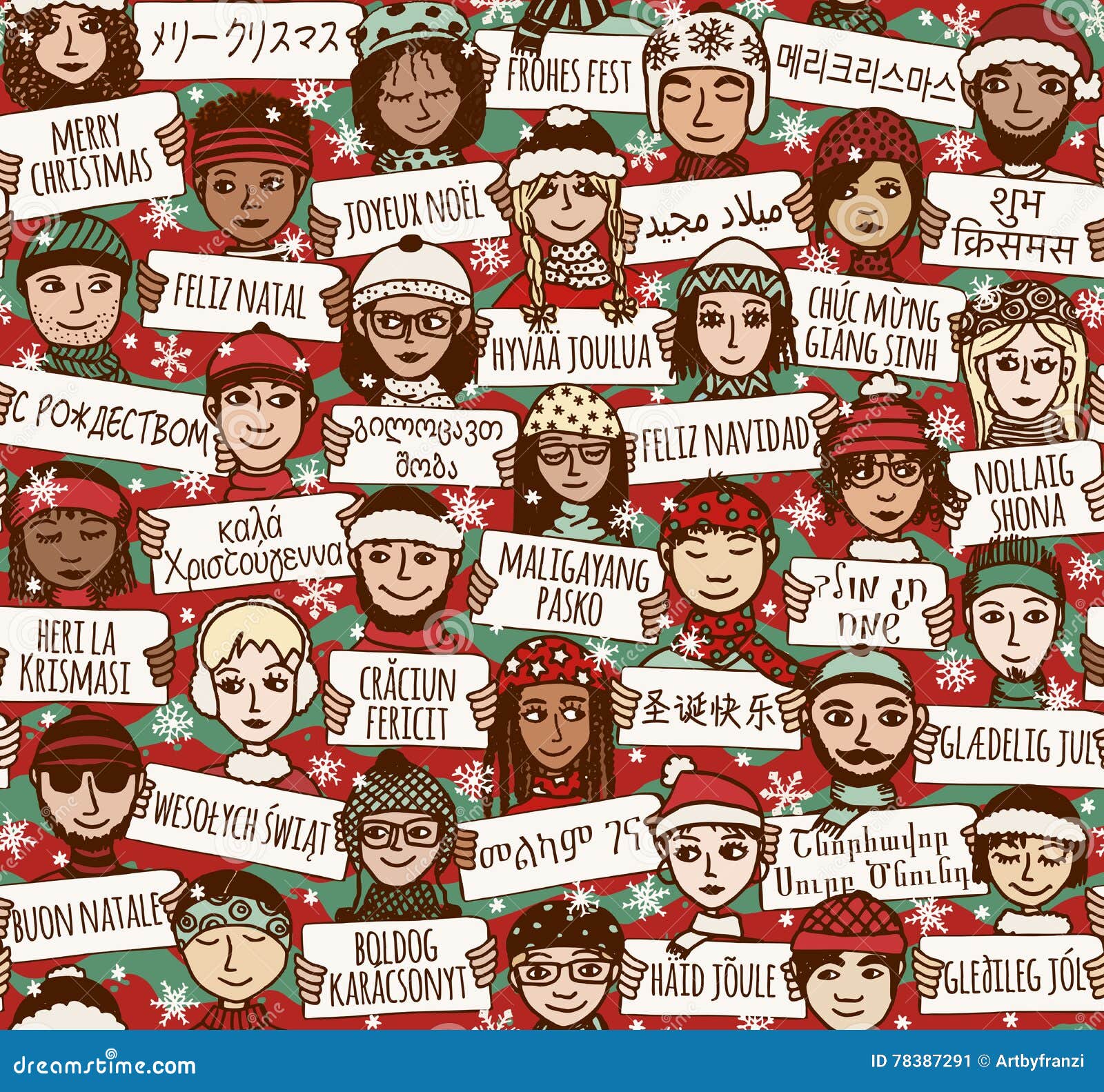 Frohe Weihnachten unterzeichnen herein verschiedene Sprachen - färben Sie Version