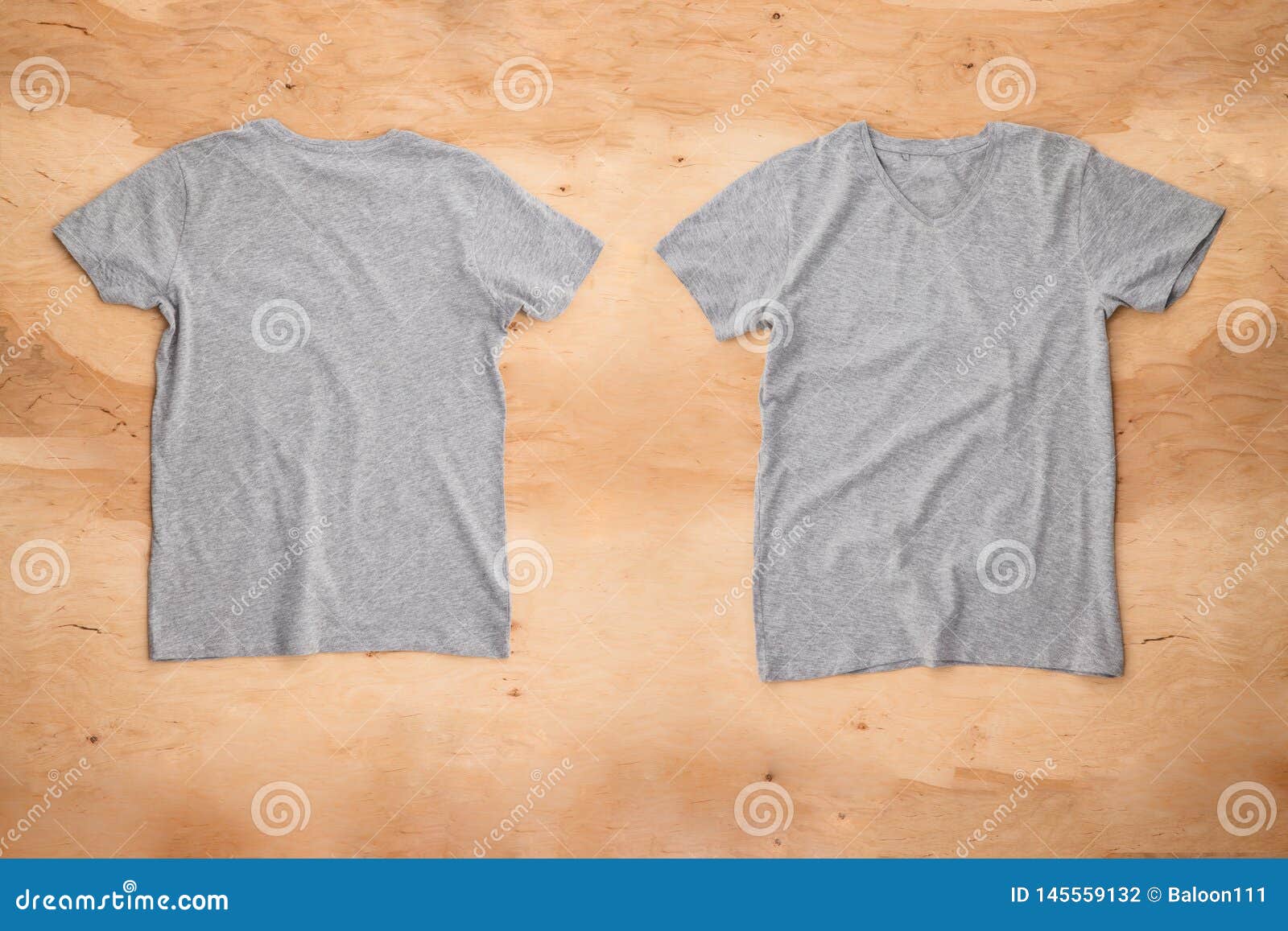 Download Front And Back Of Grey Melange Empty T-shirt On Wooden ...
