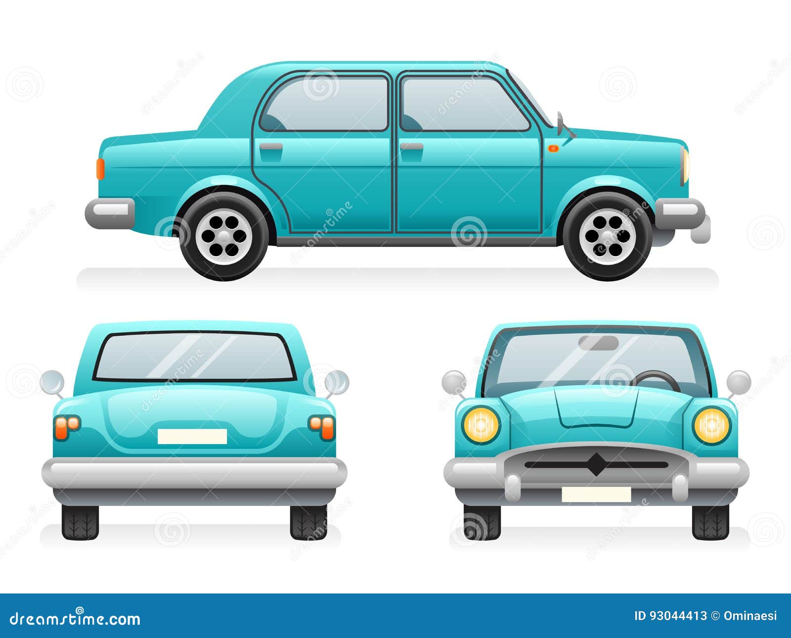 front back side point view retro car icons set  transport clipart s  