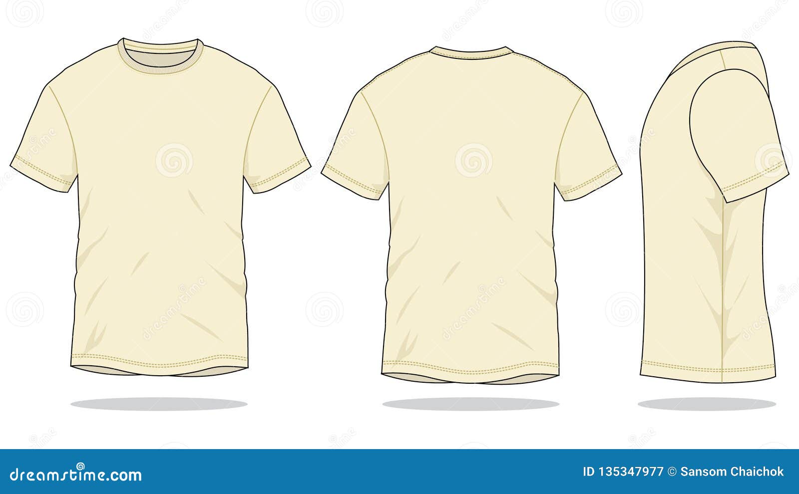 Cream Short Sleeve T-Shirt Template Vector on White Background Stock ...