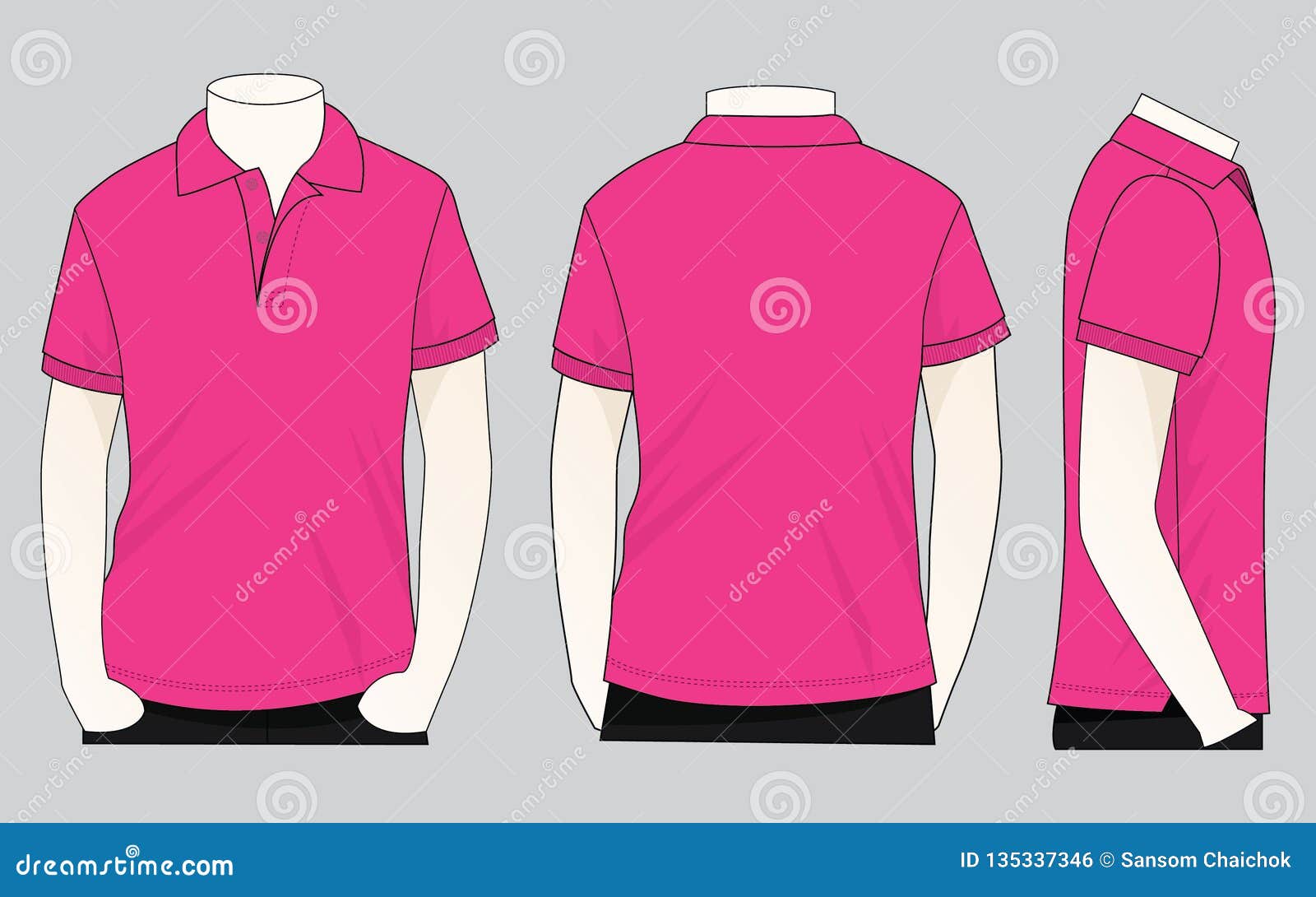 Men S Pink Short Sleeves Polo Shirt Template Vector Stock Illustration ...