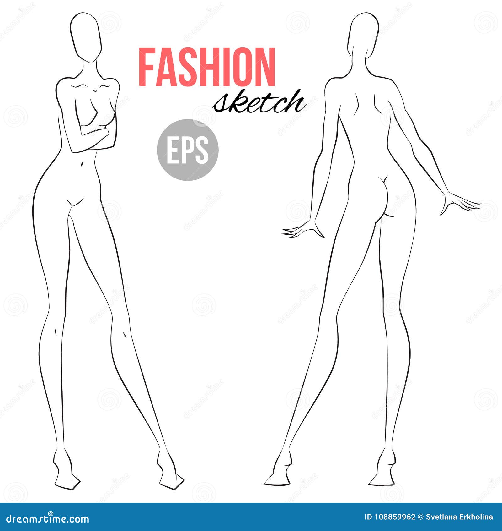 Fashion Sketch V1 Single Female Figure Drawing Back View  Designers Nexus