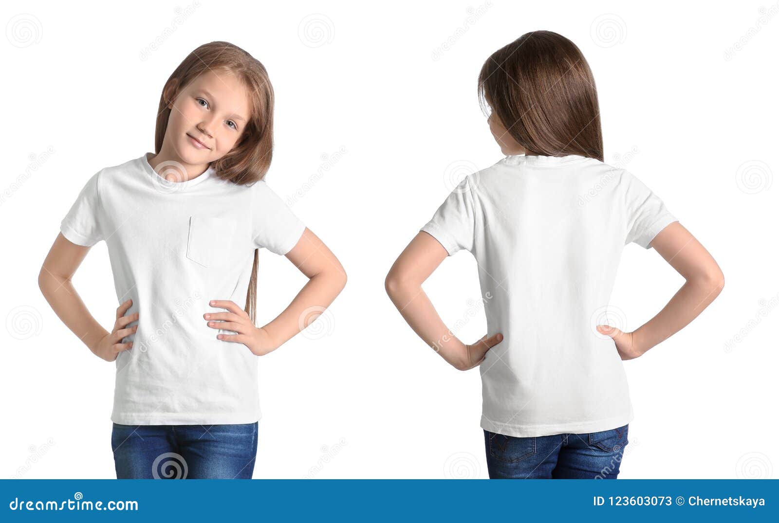 Download Front And Back Views Of Little Girl In Blank T Shirt Stock Image Image Of Brand Collection 123603073