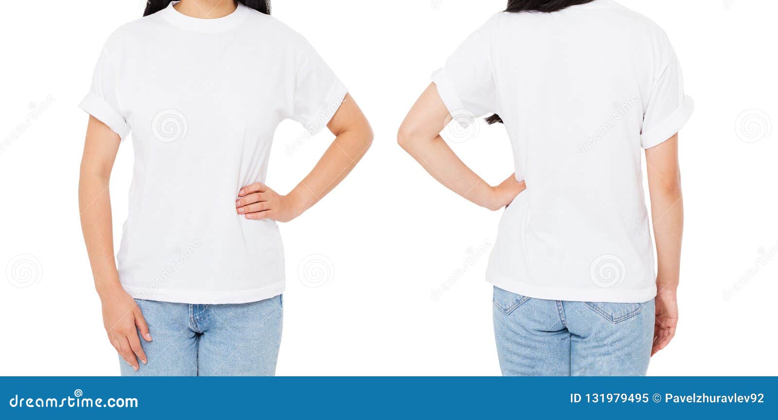 plain white female t shirt front and back