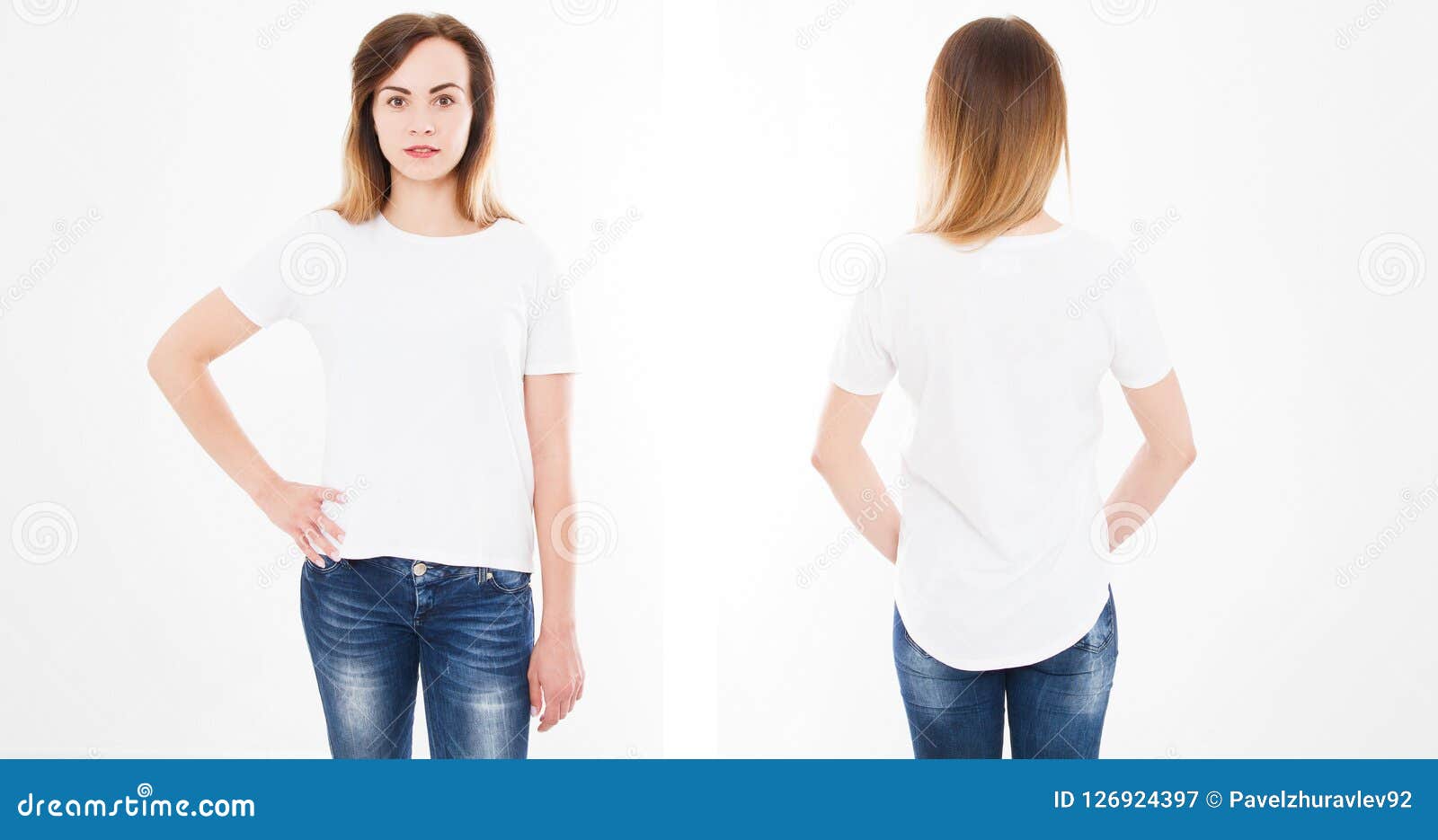 Download Front And Back Views Of Young Woman In Stylish Tshirt On ...