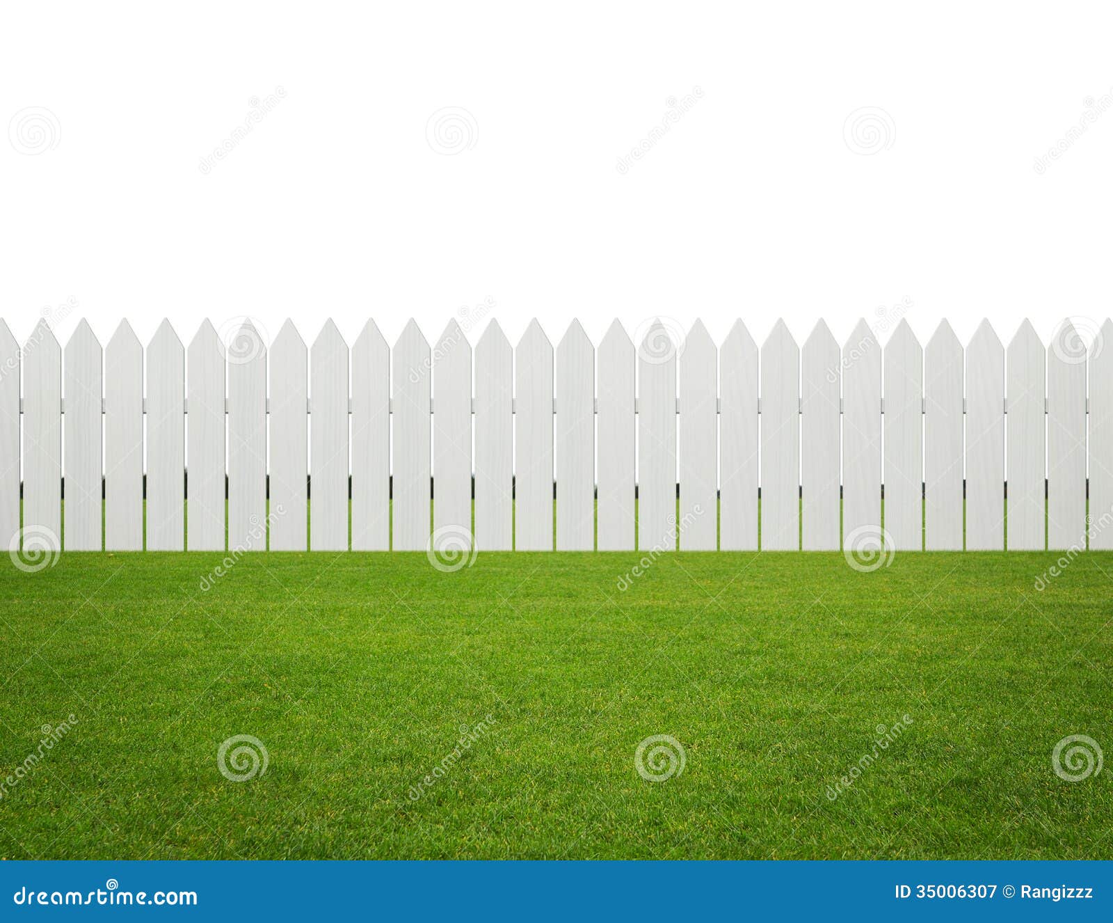 front or back yard, white wooden fence on the grass  on