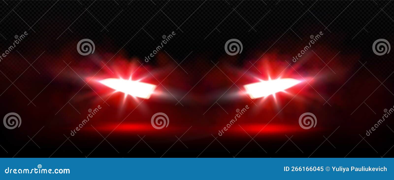 Front Car Lights in Fog at Night Stock Vector Illustration of road