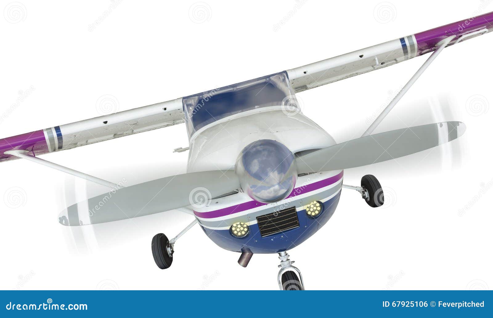 Front Of Cessna 172 Single Propeller Airplane On White Stock Photo