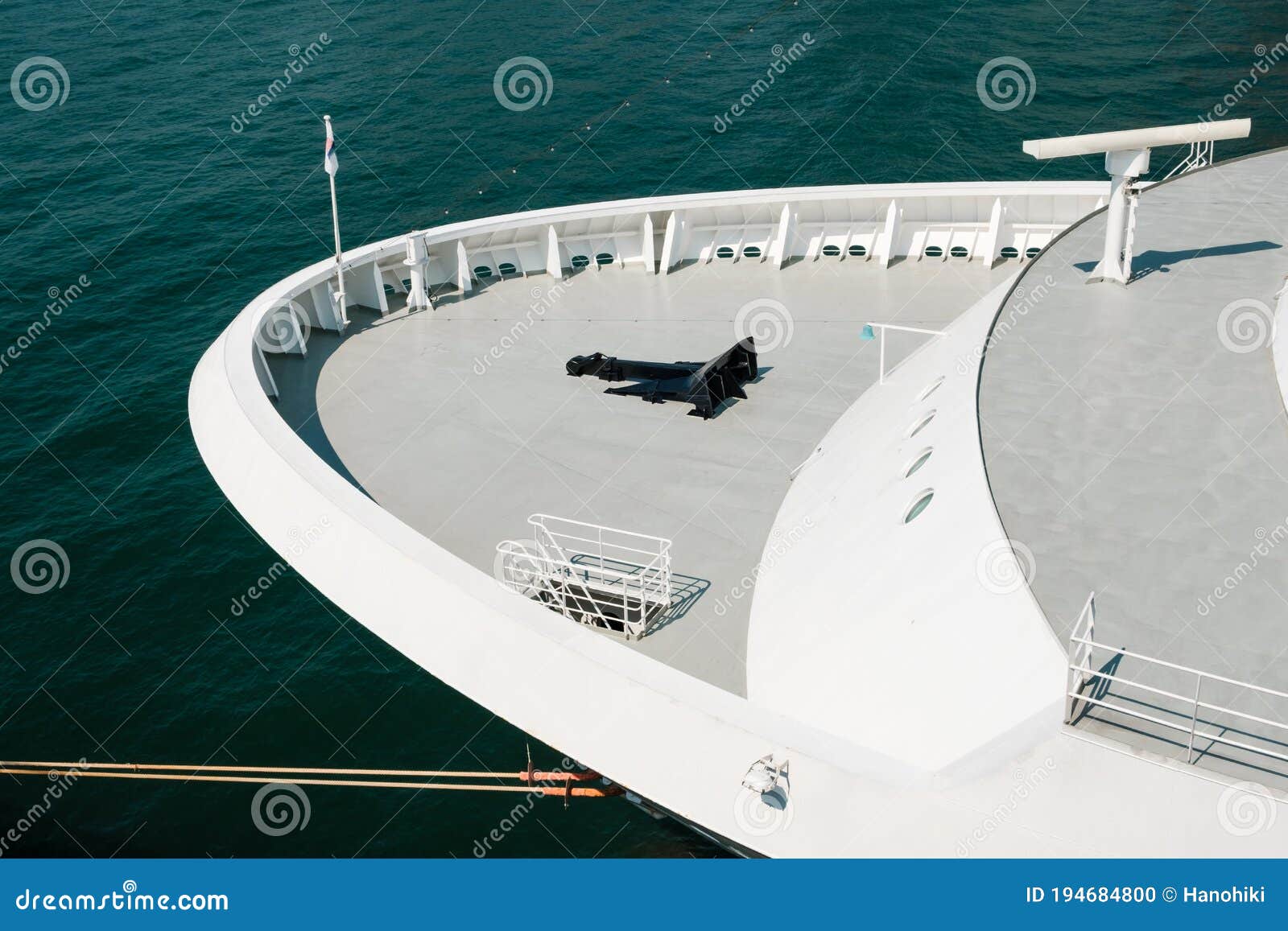 Front of a Cruise Ship - Anchor on Big Ship Front Stock Photo