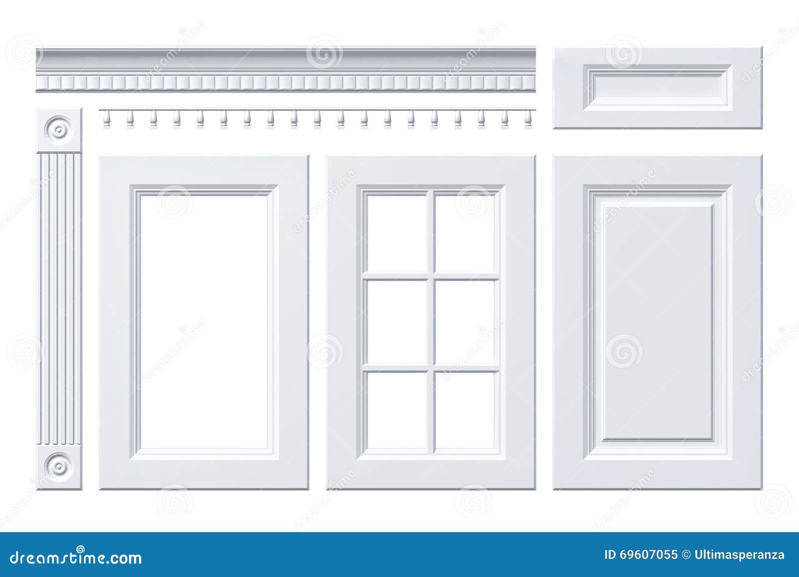 Front Door Drawer Column Cornice For Kitchen Cabinet Isolated
