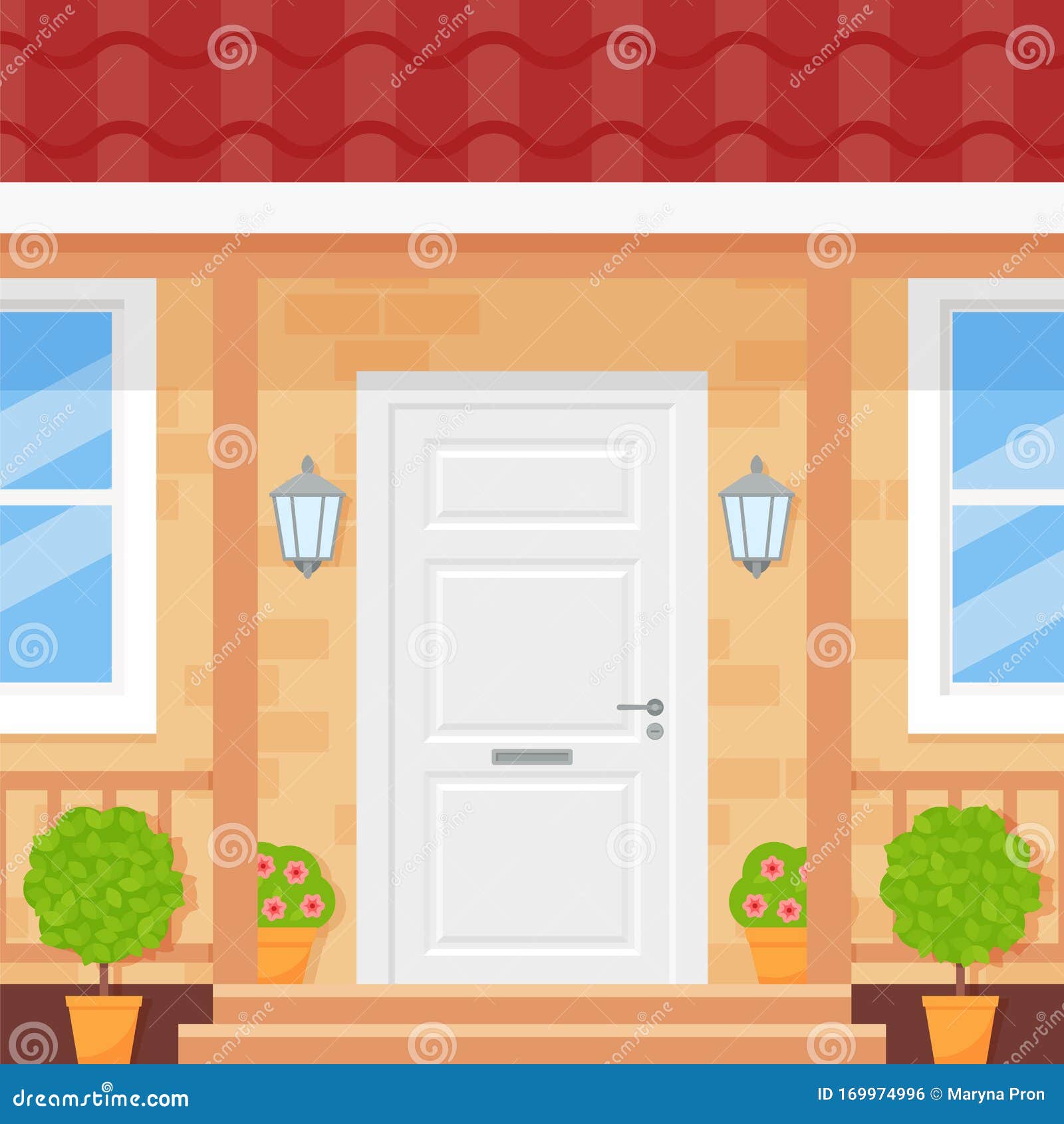 House door front with doorstep and mat steps Vector Image