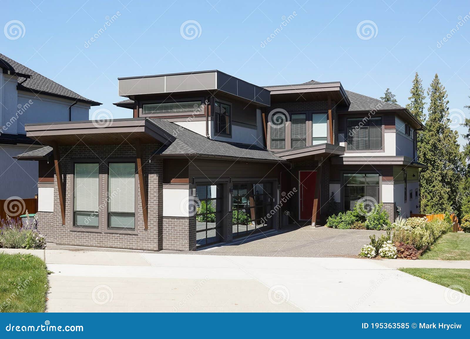 Home House Exterior Custom Flat Roof Design Canada Stock Image ...