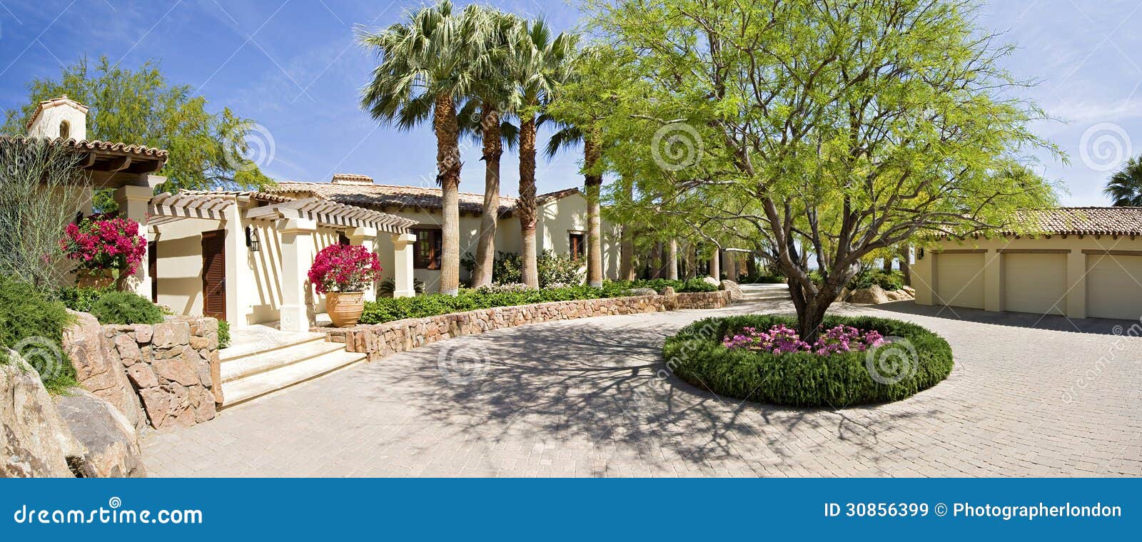 front entrance faÃÂ§ade of luxury villa