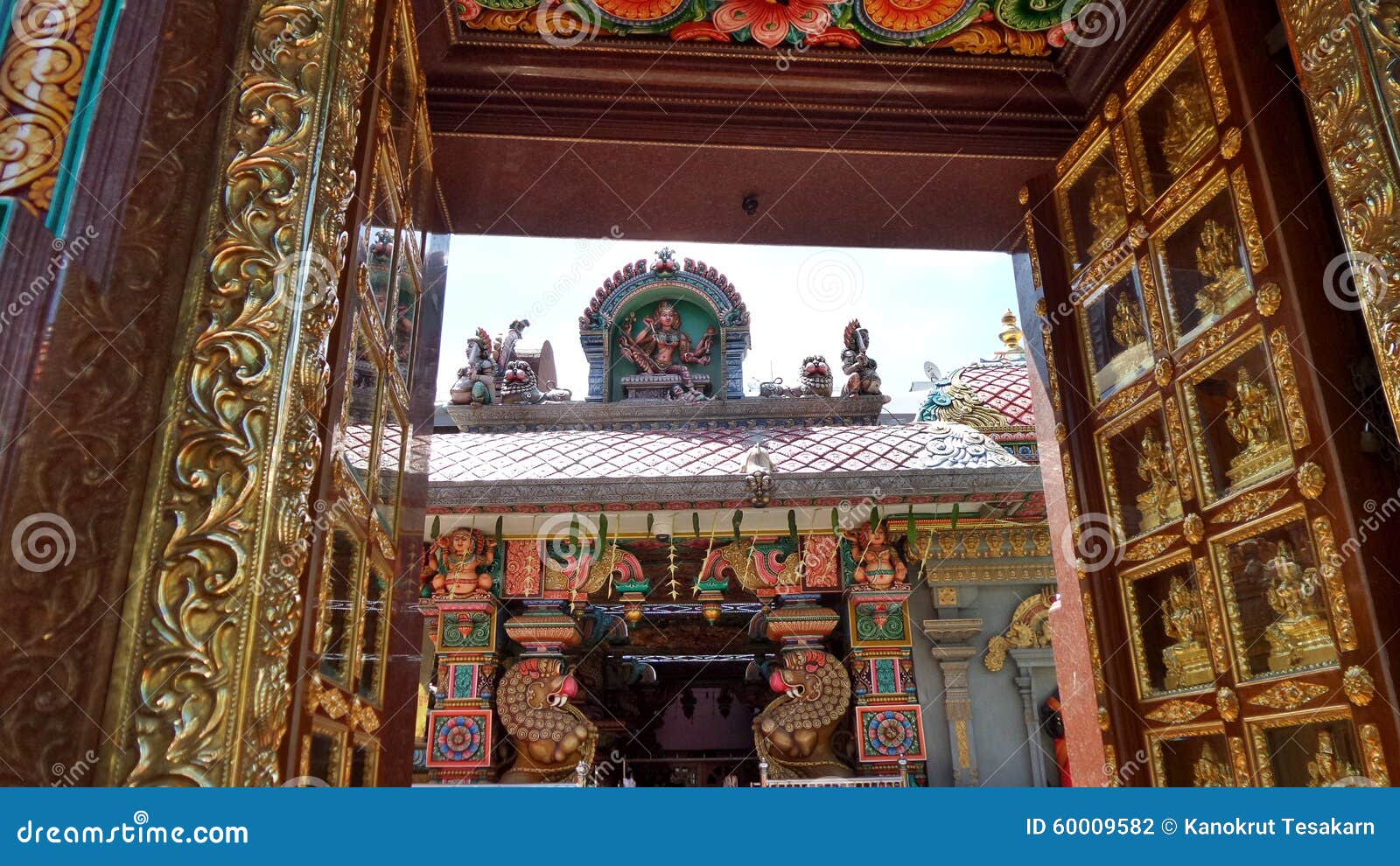 front gate of mahamariamman temple on silom road bangkok , famously called as wat khaek , uma devi temple